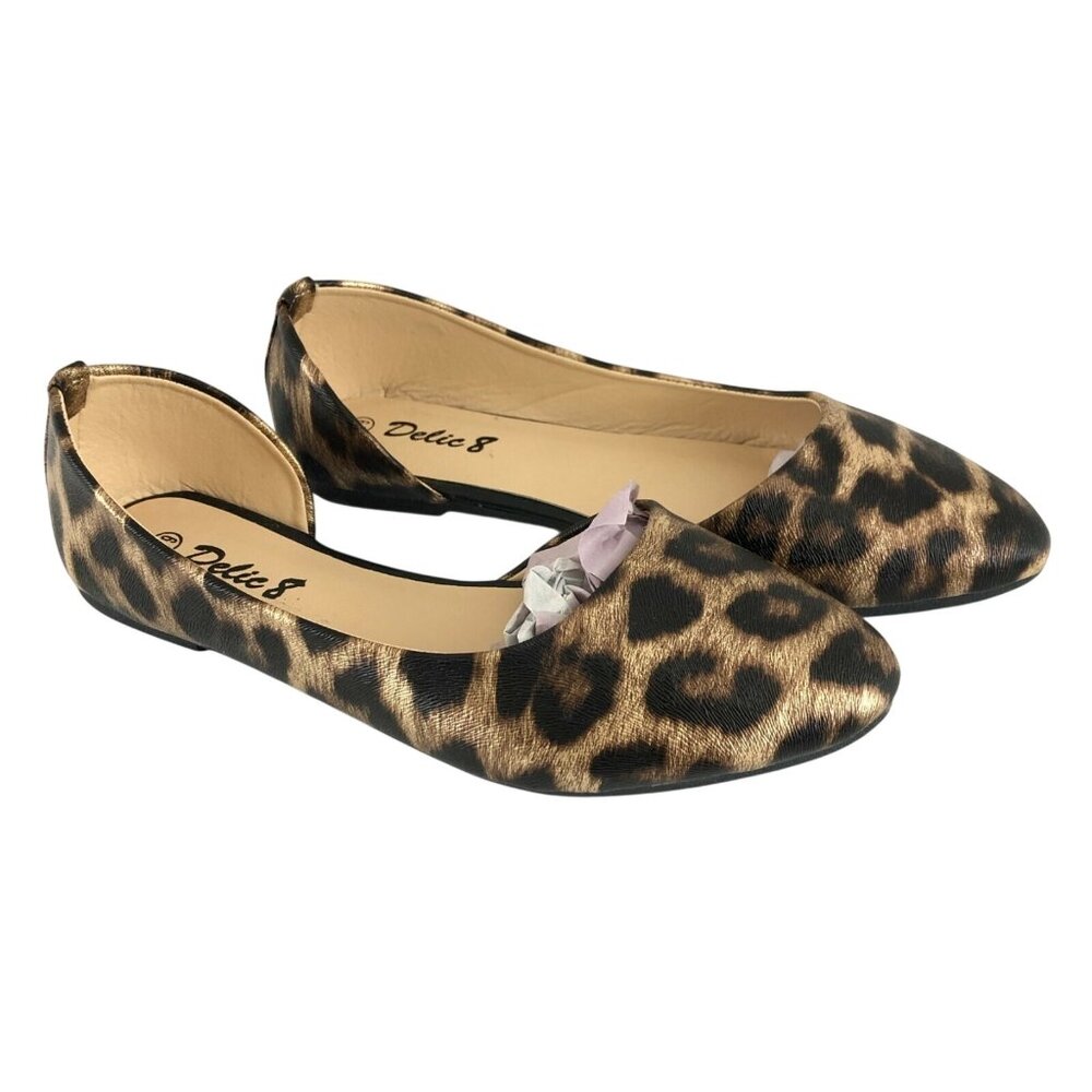 Delic8 Womens D'Orsay Flats Leopard Print Slip On Brown Size 6.5